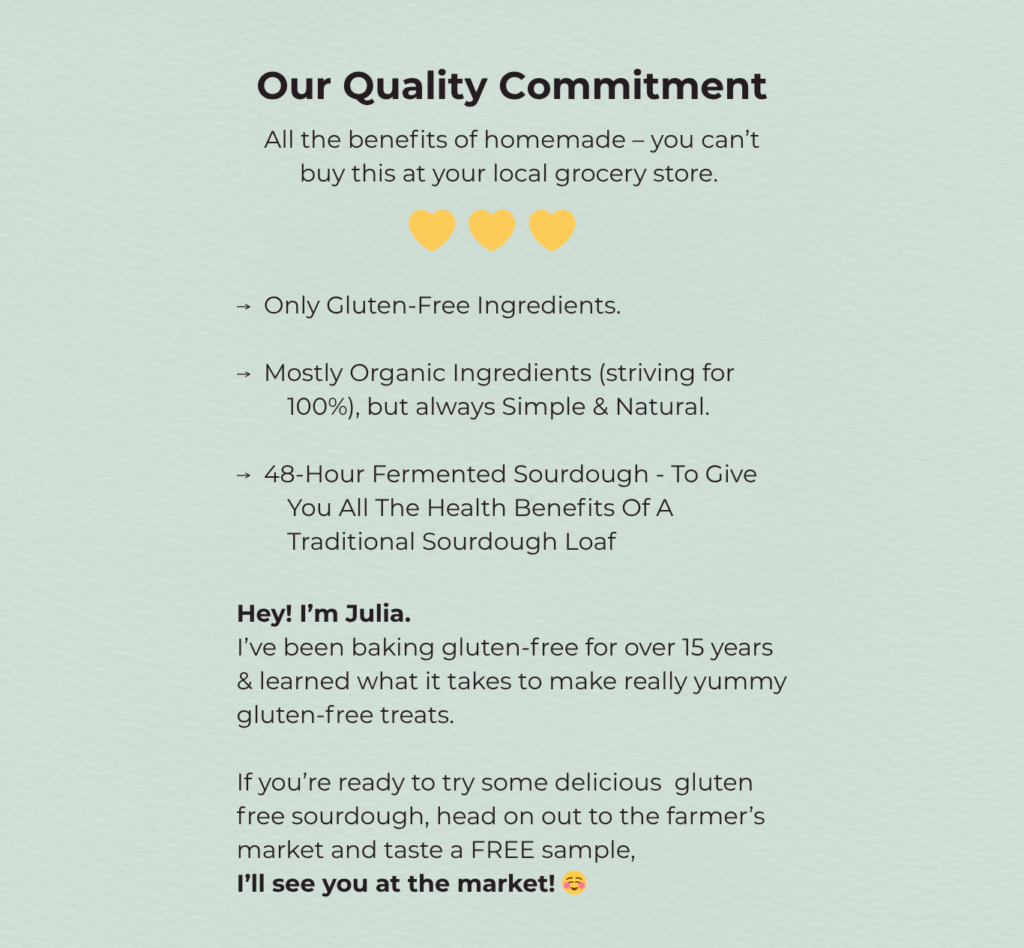 gluten free sourdough quality statment